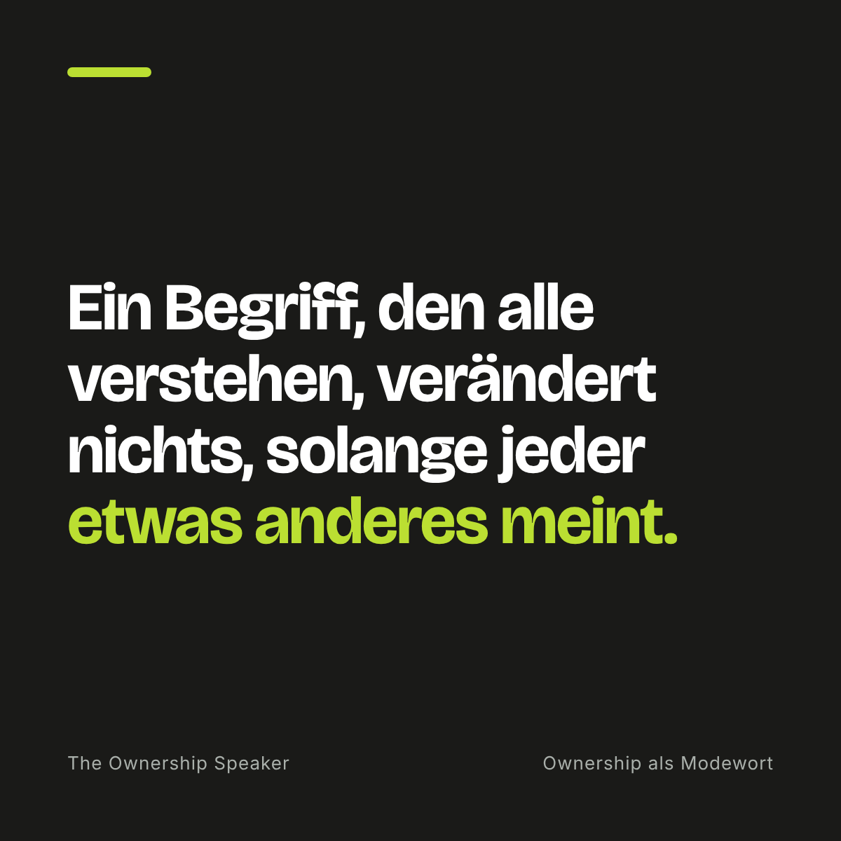 Zitat: Ein Begriff, den alle verstehen, verändert nichts, solange jeder etwas anderes meint, das gilt auch für Ownership.